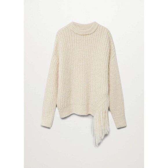 Mango Fringe Knit Sweater Ecru New - Picture 5 of 5